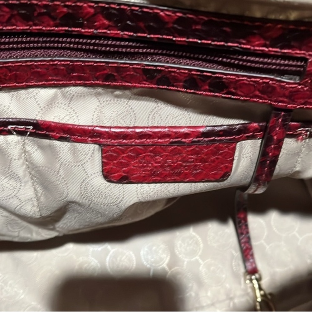 EUC Like New! MICHAEL KORS Collection Hamilton Lrg Red Python Embossed Tote Bag - Picture 10 of 12